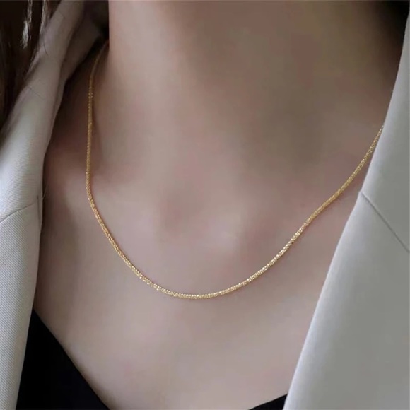 SHINY GOLD NECKLACE 925 STERLING SILVER - Picture 2 of 11